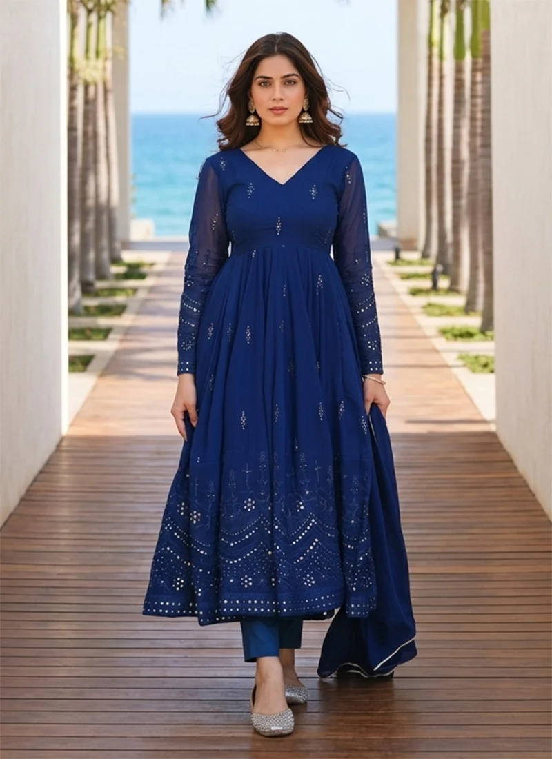 Maroon silk zari sequins anarkali suit